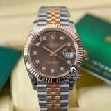 Đồng Hồ Rolex Datejust 41mm 126331-0004 Rep 1:1 Chế Tác Vỏ Demi Bọc Vàng Mặt Nâu Chocolate Cọc Số Đính Đá Dây Kim Loại Jubilee