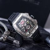 Đồng Hồ Richard Mille RM 011 Automatic Flyback Chronograph Felipe Massa Rep 1:1 Cao Cấp Vỏ Bạc Mặt Skeleton Lộ Cơ Dây Cao Su