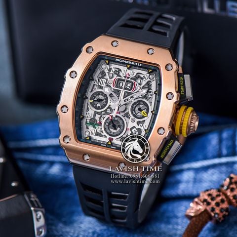 Đồng Hồ Richard Mille RM 11-03 Automatic Winding Flyback Chronograph Rep 1:1 Cao Cấp Vỏ Vàng Hồng Mặt Skeleton Lộ Cơ Dây Cao Su