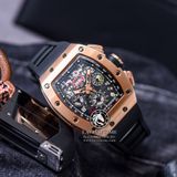 Đồng Hồ Richard Mille RM 011 Automatic Flyback Chronograph Felipe Massa Rep 1:1 Cao Cấp Vỏ Vàng Hồng Mặt Skeleton Lộ Cơ Dây Cao Su