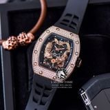 Đồng Hồ Richard Mille RM 51-01 Tourbillon Tiger And Dragon Diamonds Rep 1:1 Chế Tác Vỏ Vàng Hồng Đính Đá Mặt Skeleton Dây Cao Su