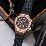 Đồng Hồ Hublot Big Bang 44mm Rep 1:1 Chế Tác Vỏ Vàng Hồng Niềng Đính Đá 2 Hàng Mặt Đen Dây Cao Su 341.PX.130.RX.114