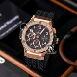 Đồng Hồ Hublot Big Bang 44mm Rep 1:1 Chế Tác Vỏ Vàng Hồng Niềng Đính Đá 2 Hàng Mặt Đen Dây Cao Su 341.PX.130.RX.114