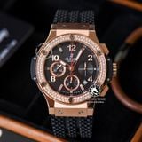 Đồng Hồ Hublot Big Bang 44mm Rep 1:1 Chế Tác Vỏ Vàng Hồng Niềng Đính Đá 2 Hàng Mặt Đen Dây Cao Su 341.PX.130.RX.114