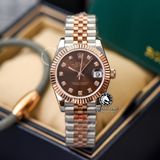 Đồng Hồ Rolex Datejust 31mm 278271-0028 Rep 1:1 Chế Tác Vỏ Bọc Vàng 18K Mặt Nâu Chocolate Cọc Số Đính Đá Dây Kim Loại