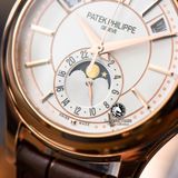 Đồng Hồ Patek Philippe Complications 5205R-001 Rep 1:1 Chế Tác Vỏ Vàng Hồng Mặt Trắng Dây Da