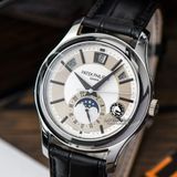 Đồng Hồ Patek Philippe Complications 5205G-001 Rep 1:1 Chế Tác Vỏ Bạc Mặt Trắng Dây Da