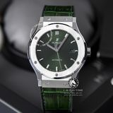 Đồng Hồ Hublot Classic Fusion 42mm Rep 1:1 Chế Tác Vỏ Bạc Titanium Mặt Số Xanh Lá Chải Tia Dây Cá Sấu 542.NX.8970.LR