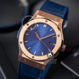 Đồng Hồ Hublot Classic Fusion 42mm Rep 1:1 Chế Tác Vỏ Vàng Hồng Titanium Mặt Số Xanh Dương Chải Tia Dây Cá Sấu 542.OX.7180.LR