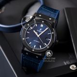 Đồng Hồ Hublot Classic Fusion 42mm Rep 1:1 Chế Tác Vỏ Đen Mặt Số Xanh Dương Chải Tia Dây Cá Sấu 542.CM.7170.LR