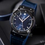 Đồng Hồ Hublot Classic Fusion 42mm Rep 1:1 Chế Tác Vỏ Đen Mặt Số Xanh Dương Chải Tia Dây Cá Sấu 542.CM.7170.LR