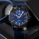 Đồng Hồ Hublot Classic Fusion 42mm Rep 1:1 Chế Tác Vỏ Đen Mặt Số Xanh Dương Chải Tia Dây Cá Sấu 542.CM.7170.LR