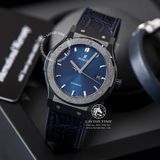 Đồng Hồ Hublot Classic Fusion 42mm Rep 1:1 Chế Tác Vỏ Đen Ceramic Mặt Số Xanh Dương Chải Tia Dây Da Cá Sấu 542.CM.7170.LR