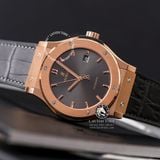 Đồng Hồ Hublot Classic Fusion 42mm Rep 1:1 Chế Tác Vỏ Vàng Hồng Titanium Mặt Số Xám Chải Tia Dây Cá Sấu 542.OX.7081.LR