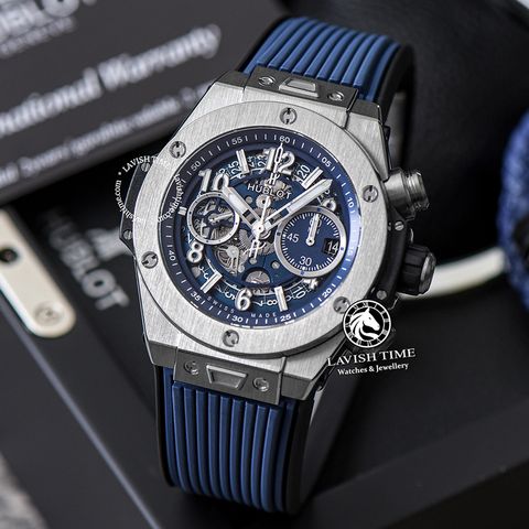 Đồng Hồ Hublot Big Bang Unico 42mm Rep 1:1 Chế Tác Vỏ Bạc Mặt Xanh Dương Dây Cao Su 441.NX.1171.RX