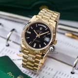 Đồng Hồ Rolex Day-Date 40mm 228238-004 Rep 1:1 Chế Tác Vỏ Bọc Vàng 18K Mặt Đen Cọc Số Đính Đá Baguette Dây Kim Loại