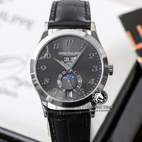 Đồng Hồ Patek Philippe Complications 5396G-014 Rep 1:1 Chế Tác Vỏ Bạc Mặt Xám Cọc Số Học Trò Dây Da