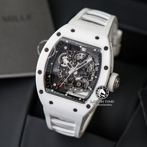 Đồng Hồ Richard Mille RM 055 Bubba Watson Rep 1:1 Chế Tác Vỏ Ceramic Trắng Mặt Skeleton Lộ Cơ Dây Cao Su