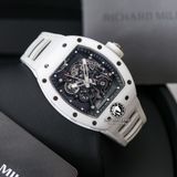 Đồng Hồ Richard Mille RM 055 Bubba Watson Rep 1:1 Chế Tác Vỏ Ceramic Trắng Mặt Skeleton Lộ Cơ Dây Cao Su