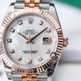 Đồng Hồ Rolex Datejust 41mm 126331-0014 Rep 1:1 Chế Tác Vỏ Demi Bọc Vàng Mặt Xà Cừ Trắng Cọc Số Đính Đá Dây Kim Loại Jubilee