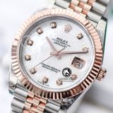 Đồng Hồ Rolex Datejust 41mm 126331-0014 Rep 1:1 Chế Tác Vỏ Demi Bọc Vàng Mặt Xà Cừ Trắng Cọc Số Đính Đá Dây Kim Loại Jubilee