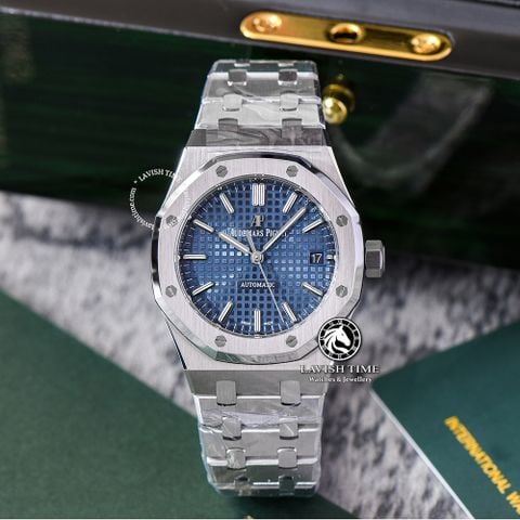 Đồng Hồ Audemars Piguet Royal Oak 37mm 15450ST.OO.1256ST.03 Rep 1:1 Chế Tác Vỏ Bạc Mặt Xanh Dương Dây Kim Loại
