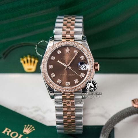 Đồng Hồ Rolex Datejust 31mm M278381RBR-0028 Rep 1:1 Chế Tác Mặt Nâu Chocolate Dây Demi Vàng Hồng Jubilee 5 mắt