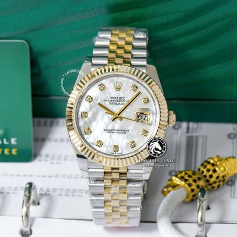 Đồng Hồ Rolex Datejust 41mm 126333-0018 Rep 1:1 Chế Tác Bọc Vàng Kim Mặt Số Độ Xà Cừ Vân Mây Cọc Số Kim Cương Thiên Nhiên Dây 5 mắt Jubilee