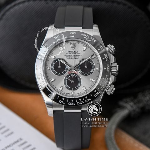 Đồng Hồ Rolex Cosmograph Daytona 116519LN-0037 Rep 1:1 Chế Tác Vỏ Bạc Mặt Xám Dây Cao Su