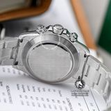 Đồng Hồ Rolex Cosmograph Daytona 116506 Rep 1:1 Cao Cấp Vỏ Bạc Niềng Bezel Đính Đá Baguette Mặt Xanh Dây Kim Loại