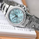 Đồng Hồ Rolex Cosmograph Daytona 116506 Rep 1:1 Cao Cấp Vỏ Bạc Niềng Bezel Đính Đá Baguette Mặt Xanh Dây Kim Loại