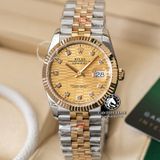 Đồng Hồ Rolex Datejust 36mm 126233-0045 Rep 1:1 Chế Tác Vỏ Bọc Vàng Mặt Gấp Nếp Vàng Cọc Số Đính Đá Dây Kim Loại Jubilee