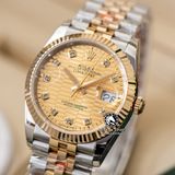 Đồng Hồ Rolex Datejust 36mm 126233-0045 Rep 1:1 Chế Tác Vỏ Bọc Vàng Mặt Gấp Nếp Vàng Cọc Số Đính Đá Dây Kim Loại Jubilee