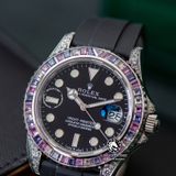 Đồng Hồ Rolex Yacht-Master 42mm 126679 SABR Rep 1:1 Chế Tác Vỏ Bạc Đính Đá Niềng Bezel Nạm Đá Ruby Tím Mặt Đen Dây Cao Su