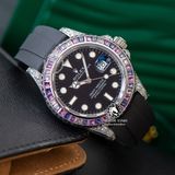Đồng Hồ Rolex Yacht-Master 42mm 126679 SABR Rep 1:1 Chế Tác Vỏ Bạc Đính Đá Niềng Bezel Nạm Đá Ruby Tím Mặt Đen Dây Cao Su