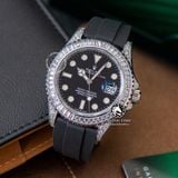 Đồng Hồ Rolex Yacht-Master 42mm 226679TBR Rep 1:1 Chế Tác Vỏ Bạc Đính Đá Pave Mặt Đen Dây Cao Su