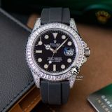 Đồng Hồ Rolex Yacht-Master 42mm 226679TBR Rep 1:1 Chế Tác Vỏ Bạc Đính Đá Pave Mặt Đen Dây Cao Su