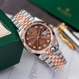 Đồng Hồ Rolex Datejust 36mm 126231-0025 Rep 1:1 Chế Tác Vỏ Demi Bọc Vàng Mặt Vi Tính Nâu Cọc Số Đính Đá Dây Kim Loại Jubilee