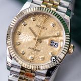 Đồng Hồ Rolex Datejust 36mm 126233-0033 Rep 1:1 Chế Tác Vỏ Demi Bọc Vàng Mặt Vi Tính Vàng Cọc Số Đính Đá Dây Kim Loại Jubilee