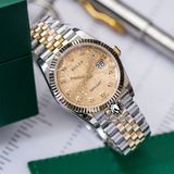 Đồng Hồ Rolex Datejust 36mm 126233-0033 Rep 1:1 Chế Tác Vỏ Demi Bọc Vàng Mặt Vi Tính Vàng Cọc Số Đính Đá Dây Kim Loại Jubilee