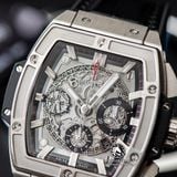 Đồng Hồ Hublot Spirit Of Big Bang 42mm Rep 1:1 Chế Tác Vỏ Bạc Mặt Đen Dây Da Cá Sấu 601.NX.0173.LR