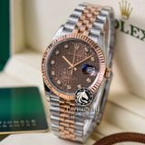 Đồng Hồ Rolex Datejust 36mm 126231-0025 Rep 1:1 Cao Cấp Vỏ Demi Vàng Hồng Mặt Nâu Chocolate Cọc Số Đính Đá Dây Kim Loại Julibee