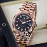 Đồng Hồ Rolex Day-Date II 41mm 218235-BLKDFP Rep 1:1 Cao Cấp Vỏ Vàng Hồng Mặt Đen Cọc Số Đính Đá Baguette Và Đá Ruby Đỏ Dây Kim Loại