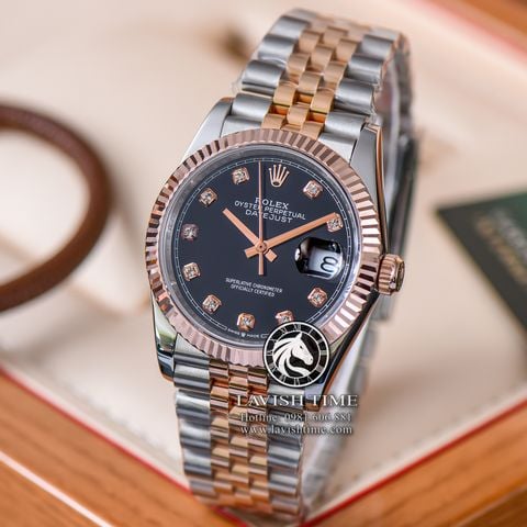 Đồng Hồ Rolex Datejust 36mm 126231-0019 Rep 1:1 Chế Tác Vỏ Demi Bọc Vàng Mặt Đen Cọc Số Đính Đá Dây Kim Loại Jubilee