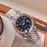 Đồng Hồ Rolex Datejust 36mm 126231-0019 Rep 1:1 Chế Tác Vỏ Demi Bọc Vàng Mặt Đen Cọc Số Đính Đá Dây Kim Loại Jubilee