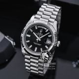 Đồng Hồ Rolex Day-Date 40 228239-0005 Rep 1:1 Cao Cấp Vỏ Bạc Mặt Đen Cọc Số Đính Đá Baguette Dây Kim Loại