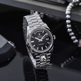 Đồng Hồ Rolex Day-Date 40 228239-0005 Rep 1:1 Cao Cấp Vỏ Bạc Mặt Đen Cọc Số Đính Đá Baguette Dây Kim Loại