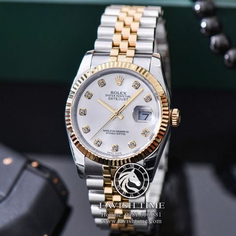 Đồng Hồ Rolex Datejust 36mm 116233 Rep 1:1 Chế Tác Vỏ Demi Vàng Kim Mặt Trắng Cọc Số Đính Đá Dây Kim Loại Jubilee