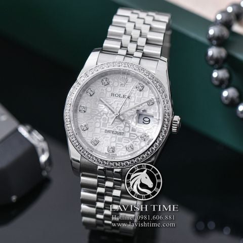 Đồng Hồ Rolex Datejust 36mm 116234-0087 Rep 1:1 Cao Cấp Vỏ Bạc Niềng Bezel Đính Đá Mặt Vi Tính Bạc Cọc Số Đính Đá Dây Kim Loại Jubilee