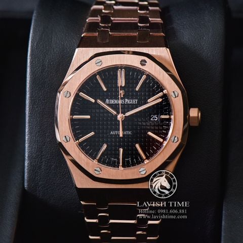 Đồng Hồ Audemars Piguet Royal Oak 15400OR.OO.1220OR.01 Rep 1:1 Vỏ Vàng Hồng Mặt Đen Dây Kim Loại